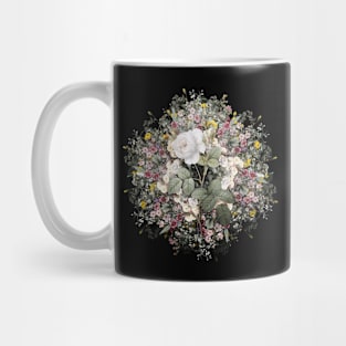 Vintage White Misty Rose Flower Wreath Mug